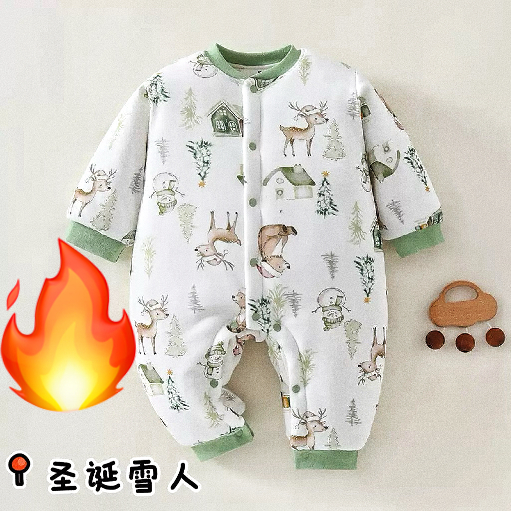200g加棉0-15度穿新生儿连体衣无骨夹棉婴儿外出爬服秋冬加厚保暖