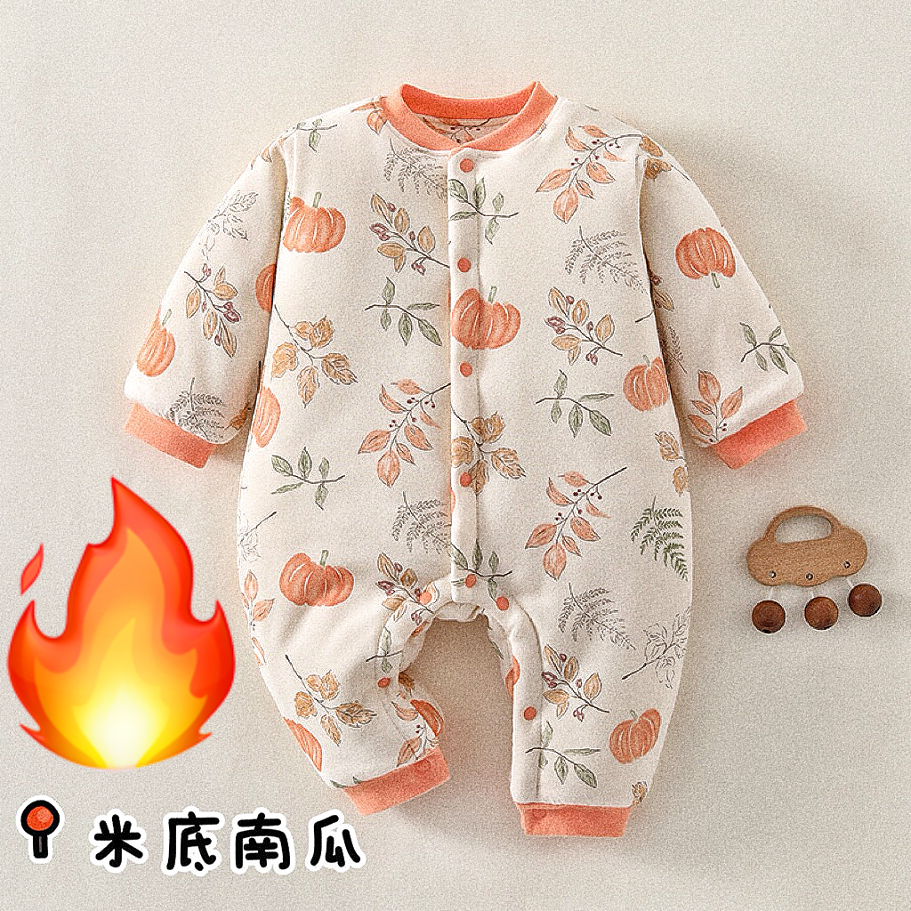 200g加棉0-15度穿新生儿连体衣无骨夹棉婴儿外出爬服秋冬加厚保暖
