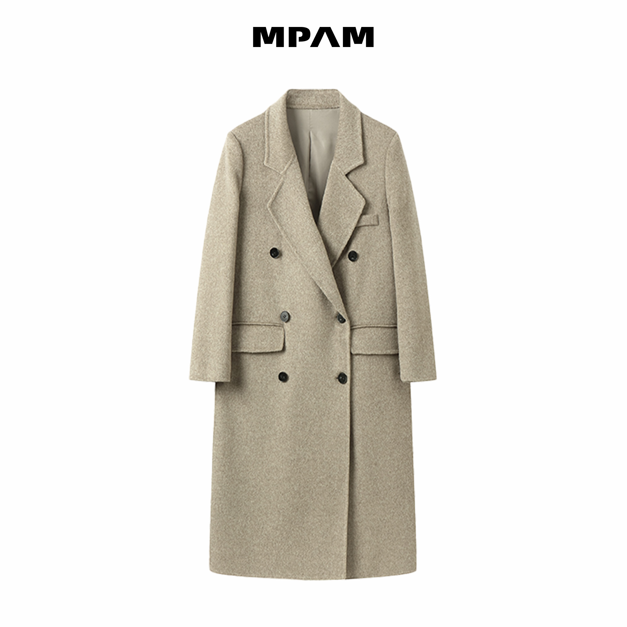 MPAM冬季新品羊绒羊毛大衣女长款韩系高级感简约黑色百搭毛呢外套