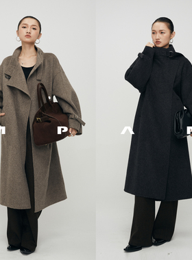 MPAM设计感羊毛大衣外套立领廓形大衣宽松秋冬季中长款毛呢大衣女