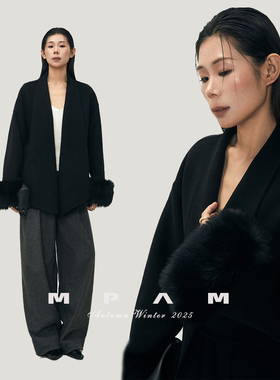 MPAM袖口可拆卸狐狸毛绵羊毛双面呢大衣女显瘦秋冬新款毛呢外套