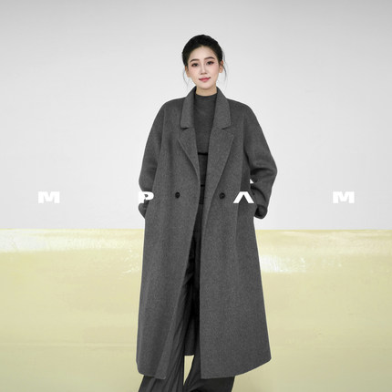 MPAM中长款绵羊毛大衣隐藏兜宽松秋冬保暖双面呢外套女