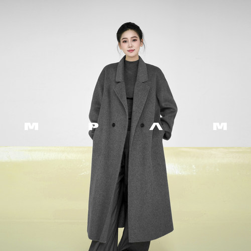 MPAM中长款绵羊毛大衣隐藏兜宽松秋冬保暖双面呢外套女