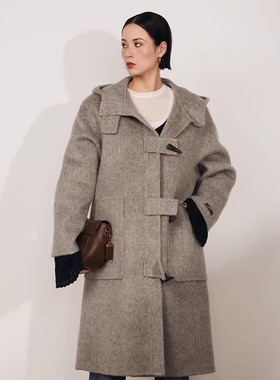 【花花推荐】MPAM秋冬牛角扣大衣女中长款连帽韩系毛呢外套