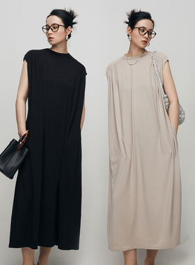MPAM新品高端精致连衣裙2025年新款女夏季黑色百搭无袖t恤醋酸裙