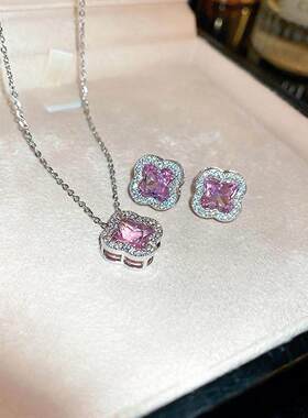 银针耳环甜美小众锆石四瓣花耳钉