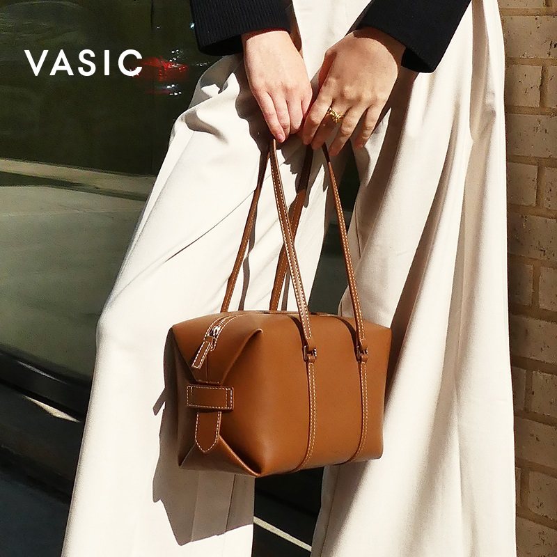 VASIC牛皮Tete 单肩通勤女包枕头包 波士顿包包 凯特周