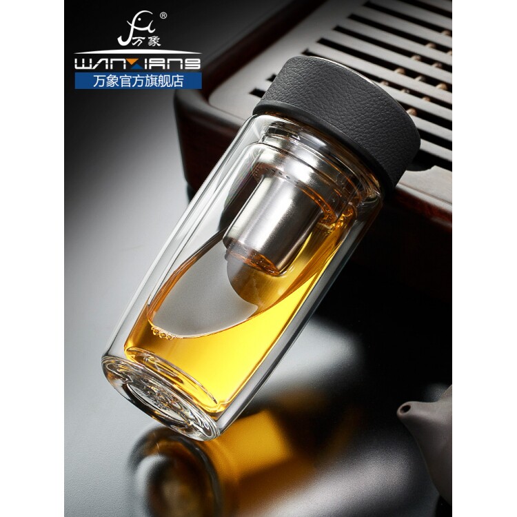 万象双层玻璃杯男女士带过滤网泡茶杯商务透明玻璃杯水杯官网V16