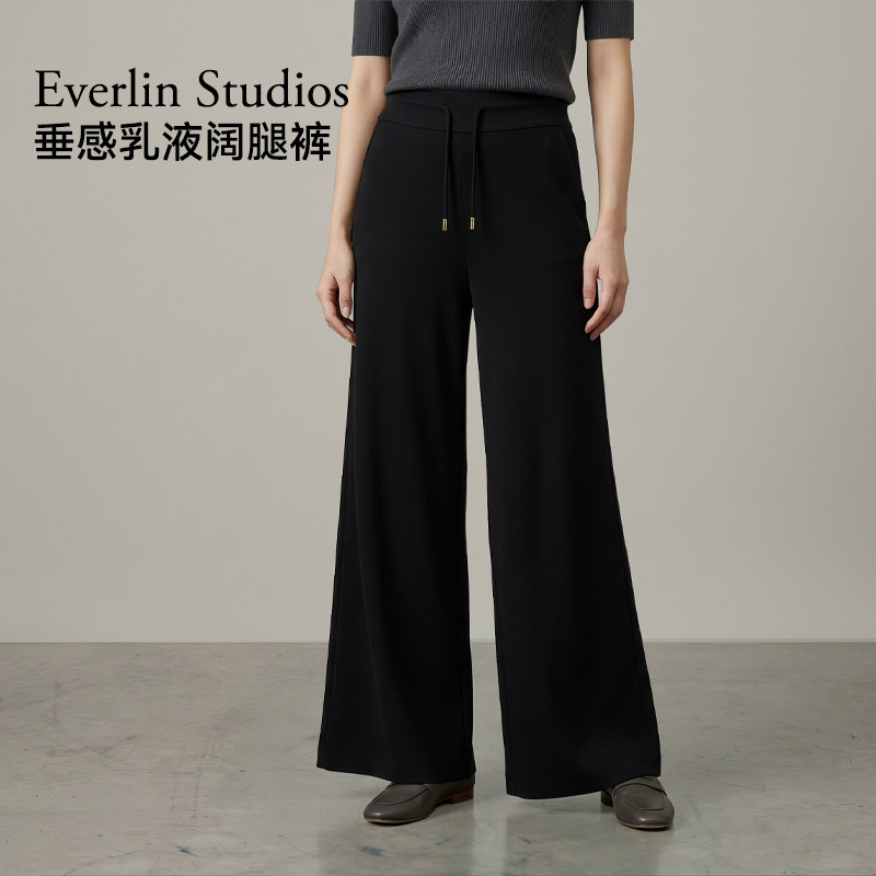 休闲乳液阔腿裤女黑色百搭