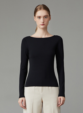 奥地利兰精莫代尔针织衫长袖T恤女秋冬内搭黑色打底衫肌底上衣秋