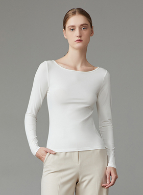 奥地利兰精莫代尔针织衫长袖T恤女秋冬内搭白色打底衫肌底上衣秋