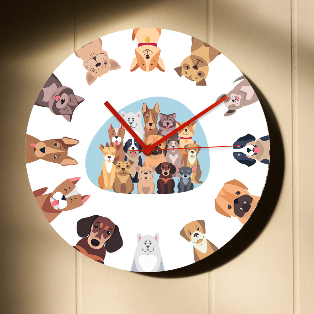 法国斗牛犬卡通狗宠物创意无声钟表挂钟网红时钟表盘diy来图定制