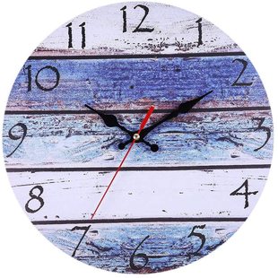 仿破旧木制挂钟沙滩海洋蓝色数字时钟钟表客厅来图定制贝壳座钟