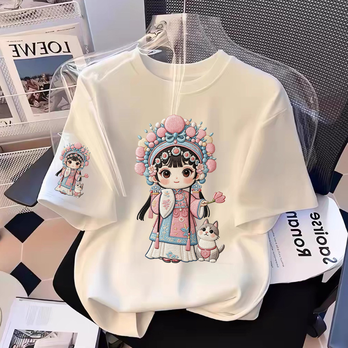 夏季新款中国风卡通短袖T恤男女童装纯棉百搭体恤衫学生班服上衣图片