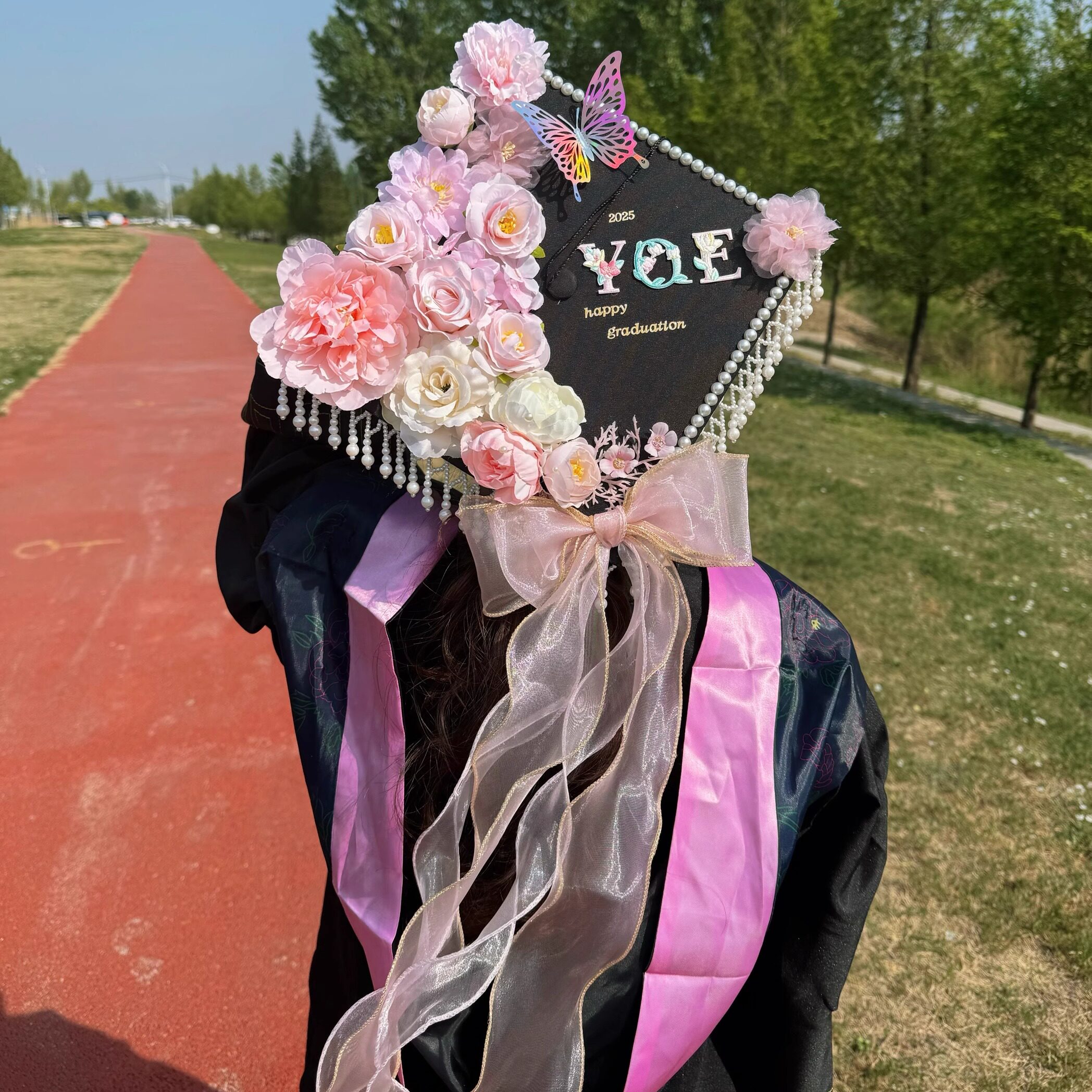 簪花学士帽手工diy材料包硕士博士毕业帽子大学生学士服成品装饰
