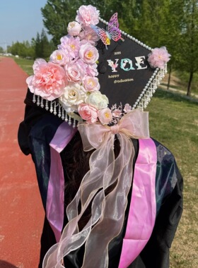 簪花学士帽手工diy材料包硕士博士毕业帽子大学生学士服成品装饰
