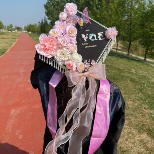簪花学士帽手工diy材料包硕士博士毕业帽子大学生学士服成品装饰