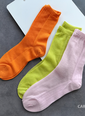 caras韩国网眼袜子女棉袜透气薄款春季长款彩色绿色时尚ins中筒潮
