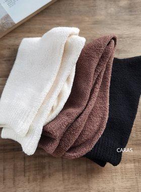 caras韩国珊瑚绒加绒睡眠袜冬季加厚保暖中长纯色洋气中筒袜子女