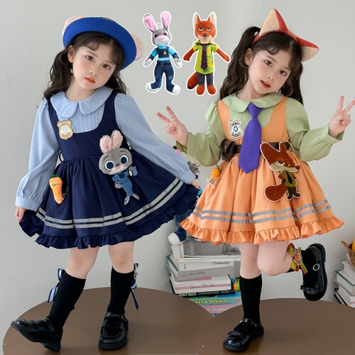 疯狂动物城2朱迪兔尼克狐cos姐妹装女童春秋款卡通连衣裙zootopia