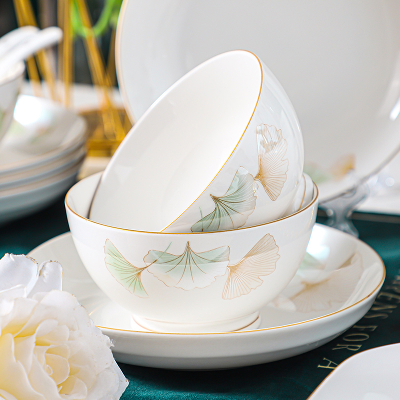 吃饭碗家用高脚碗陶瓷简约清雅高级感新中式喝粥碗小汤碗新款餐具