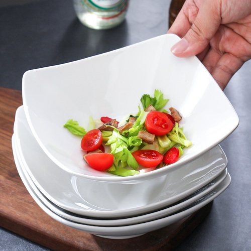 纯白简约四方汤碗装汤盘子菜盘家用陶瓷深盘创意个性餐具2024新款