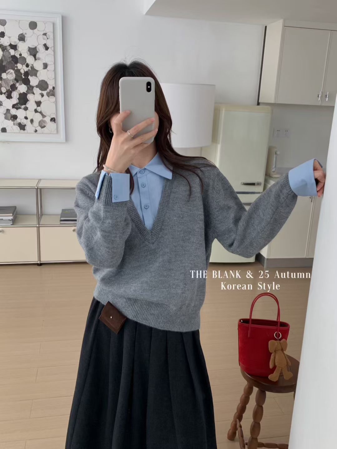 2025冬季新品法式复古假两件拼接休闲显瘦保暖毛衣宽松显瘦上衣潮