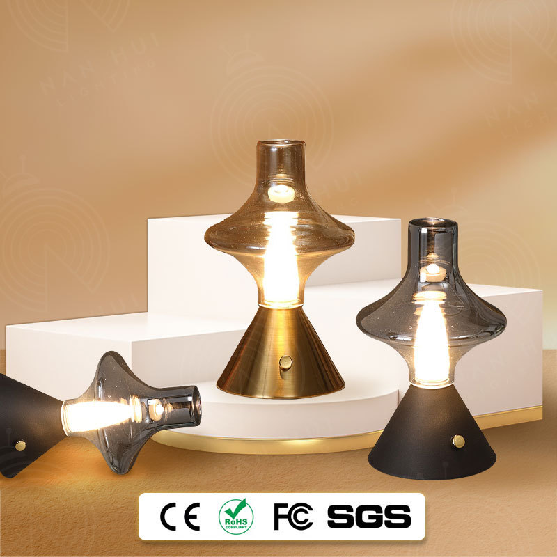 酒吧咖啡餐厅北欧简约复古充电玻璃桌灯设计师夜灯充电装饰台灯