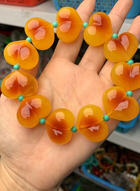 爆款俄料俏色满蜜鸡油黄蜜蜡屁桃手串手链文玩配饰配件