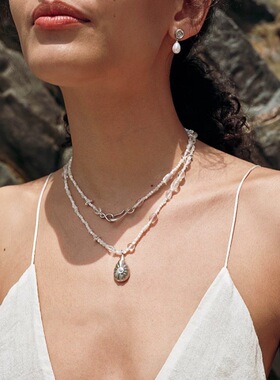 夏新不规则白贝母串珠长款毛衣链