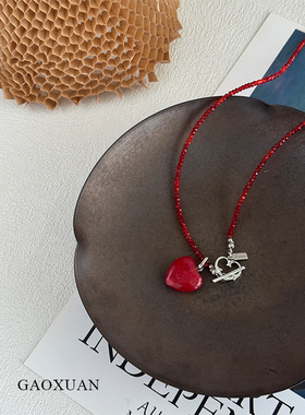甜酷辣妹红玉爱心吊坠锁骨链