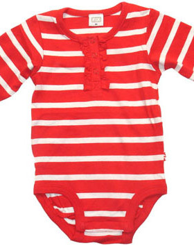 乐天BABY*FIX*12-18个月红色条纹全棉长袖三角哈衣包屁衣09057