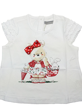 乐天BABY*外贸 0-2岁女童夏季白色小熊印花全棉短袖T恤上衣