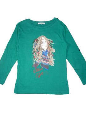 乐天BABY*外贸F&P 1-6岁女童女孩印花绿色全棉长袖T恤打底衫