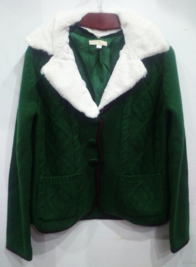 S码绿色厚毛线针织开衫编织衫外套 秋冬女装