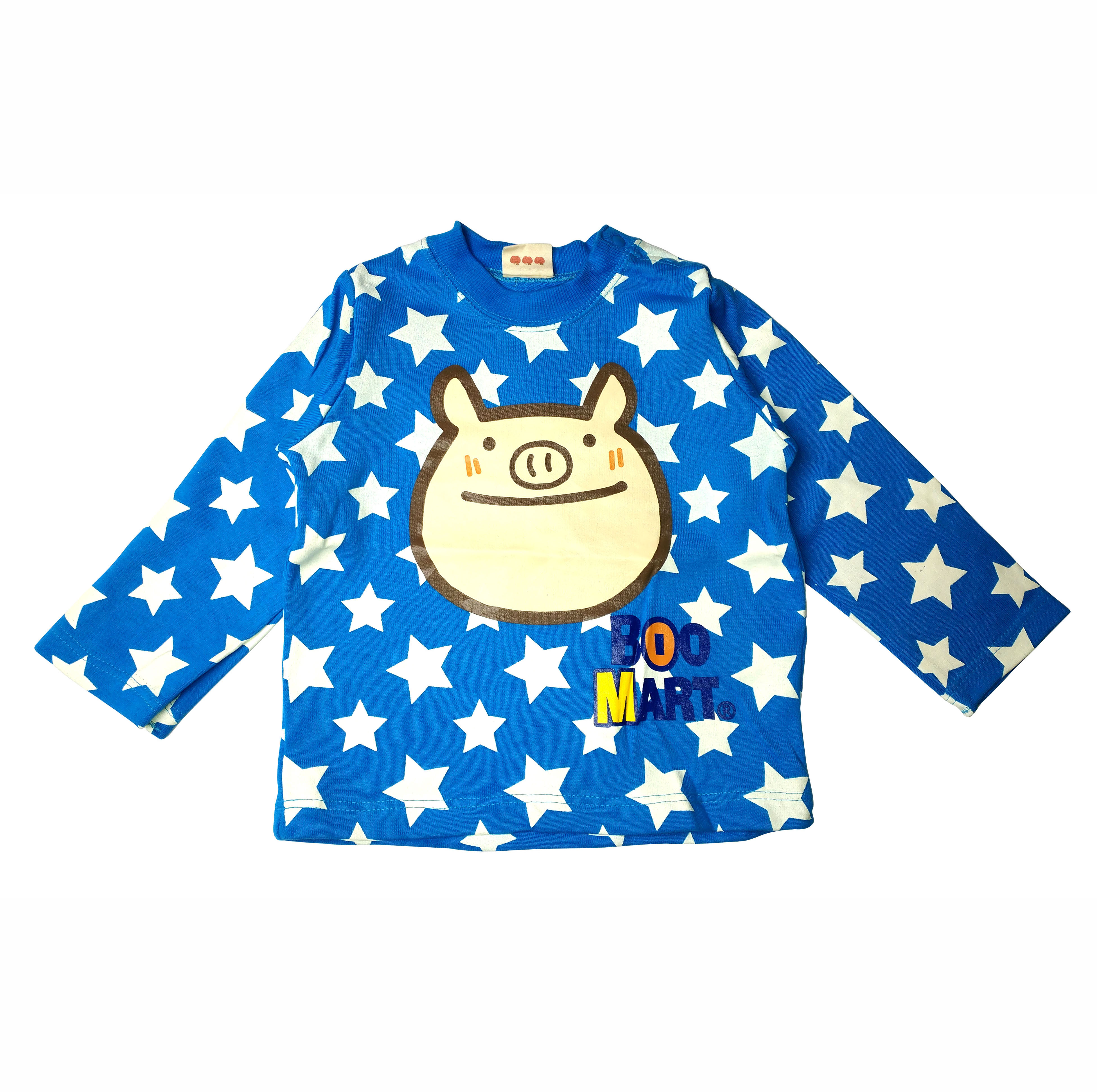乐天baby*日单 1-2岁男童蓝色小猪印花全棉长袖t恤上衣