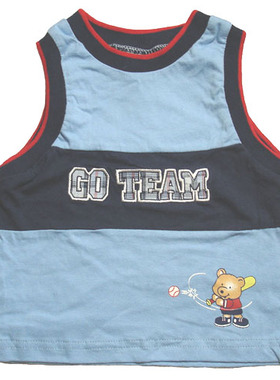 乐天BABY*外贸 0-18个月男童蓝色小熊优质全棉背心