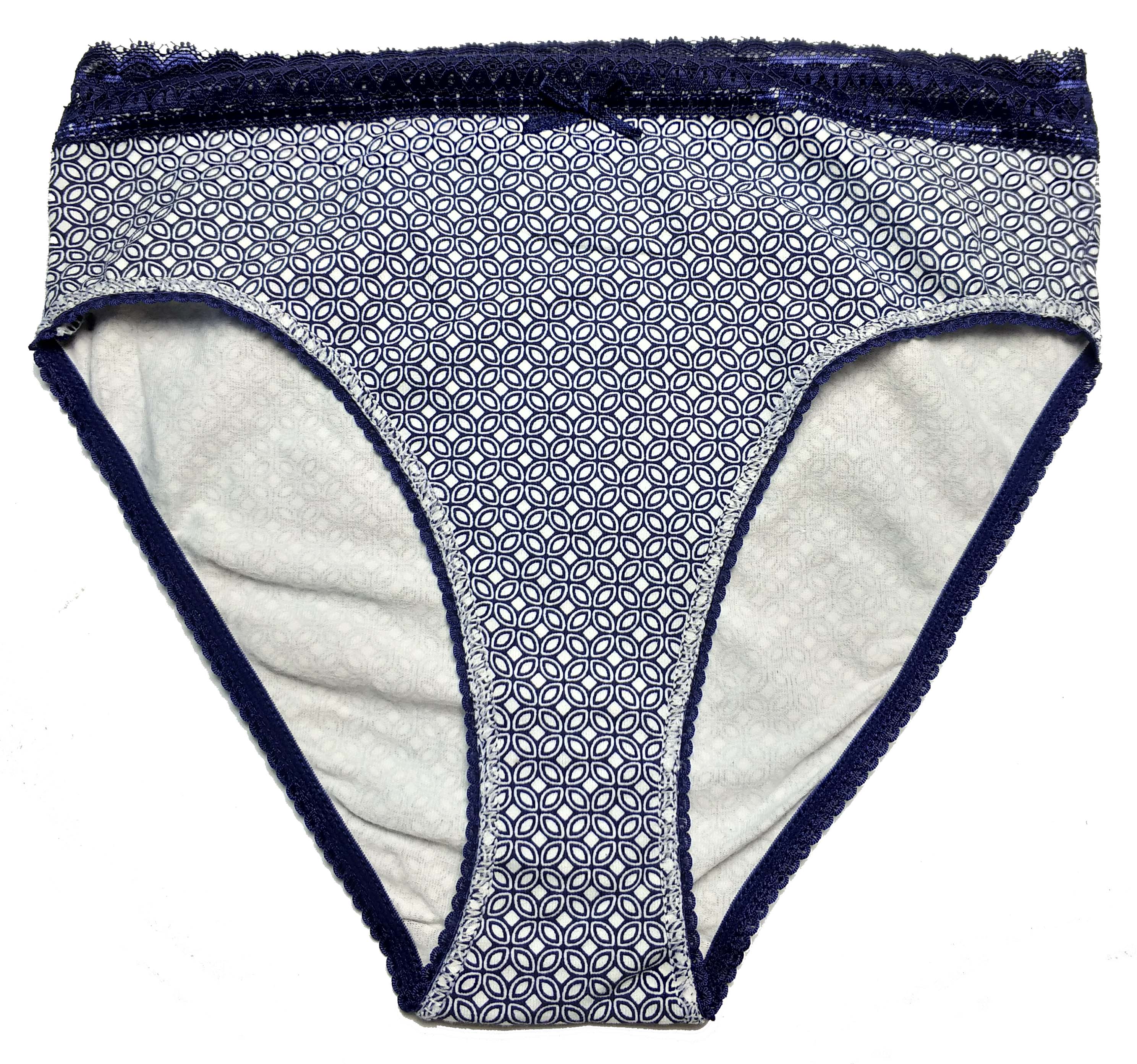 女士蓝色碎花高腰全棉三角内裤