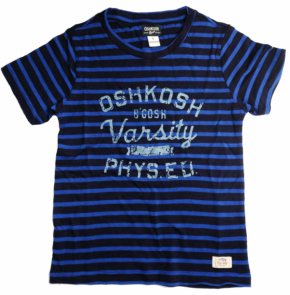 oshkosh男童蓝色条纹全棉短袖t恤