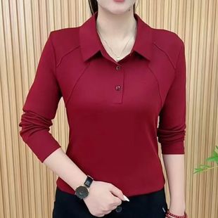 保暖衫 polo领长袖 减龄气质中老年遮肚洋气立领上衣女 时尚 秋冬新款