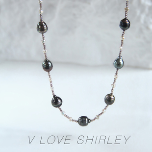 大溪地黑珍珠海水满天星项链18k金淡水keshi混搭 星河大溪地