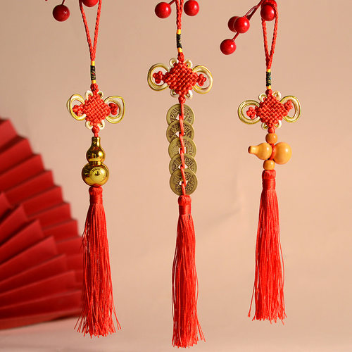 中国结挂件手工编织红色小号新年喜庆装饰盆栽富贵结葫芦挂饰配件