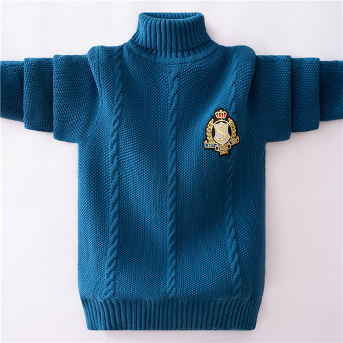 男童毛衣秋冬款高领2025新款儿童加绒针织衫中大童冬季打底衫学院