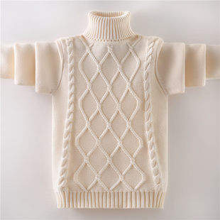 男童毛衣高领白色儿童秋冬新款针织衫女童打底衫加绒加厚纯棉线衣