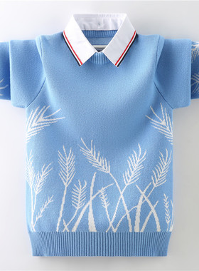 男童毛衣加绒加厚2025新款中大童衬衣领假两件纯棉针织衫线衣洋气