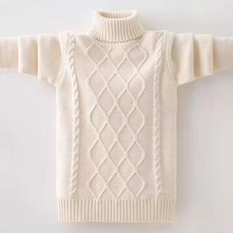 儿童毛衣韩版纯棉高领男童加绒麻花纹针织衫套头保暖打底衫洋气