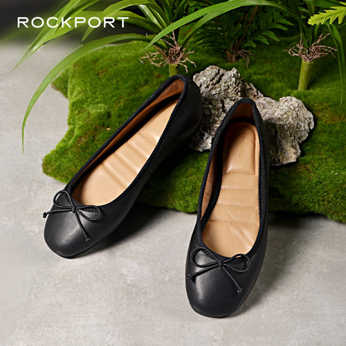 Rockport/乐步休闲软底平跟女鞋2025春蝴蝶结浅口平底单鞋真羊皮