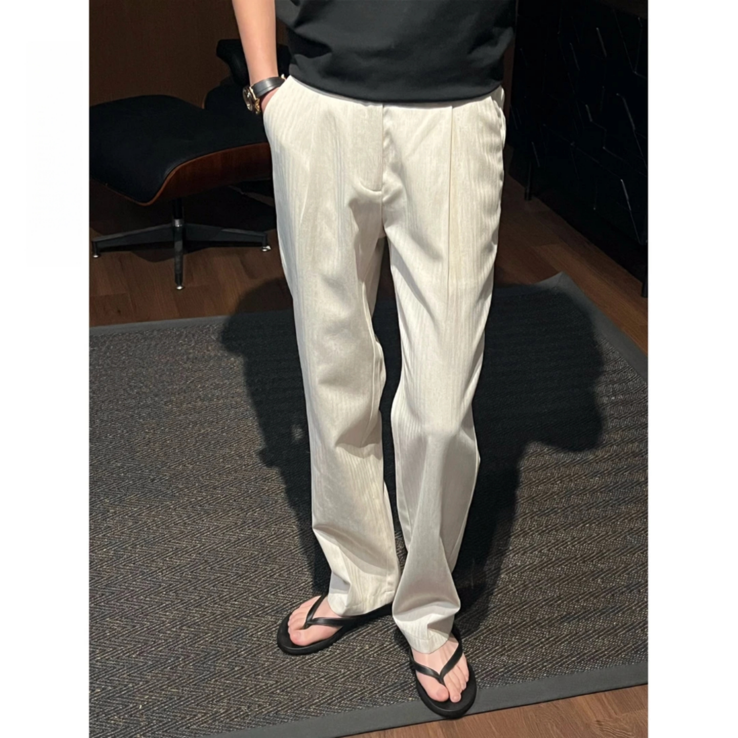 气质轻奢简约小众春季新款净版纯色休闲百搭男款直筒休闲垂感长裤