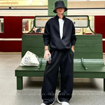 老钱风叠穿层次感秋季新款男士假两件设计款卫衣休闲长裤时尚套装