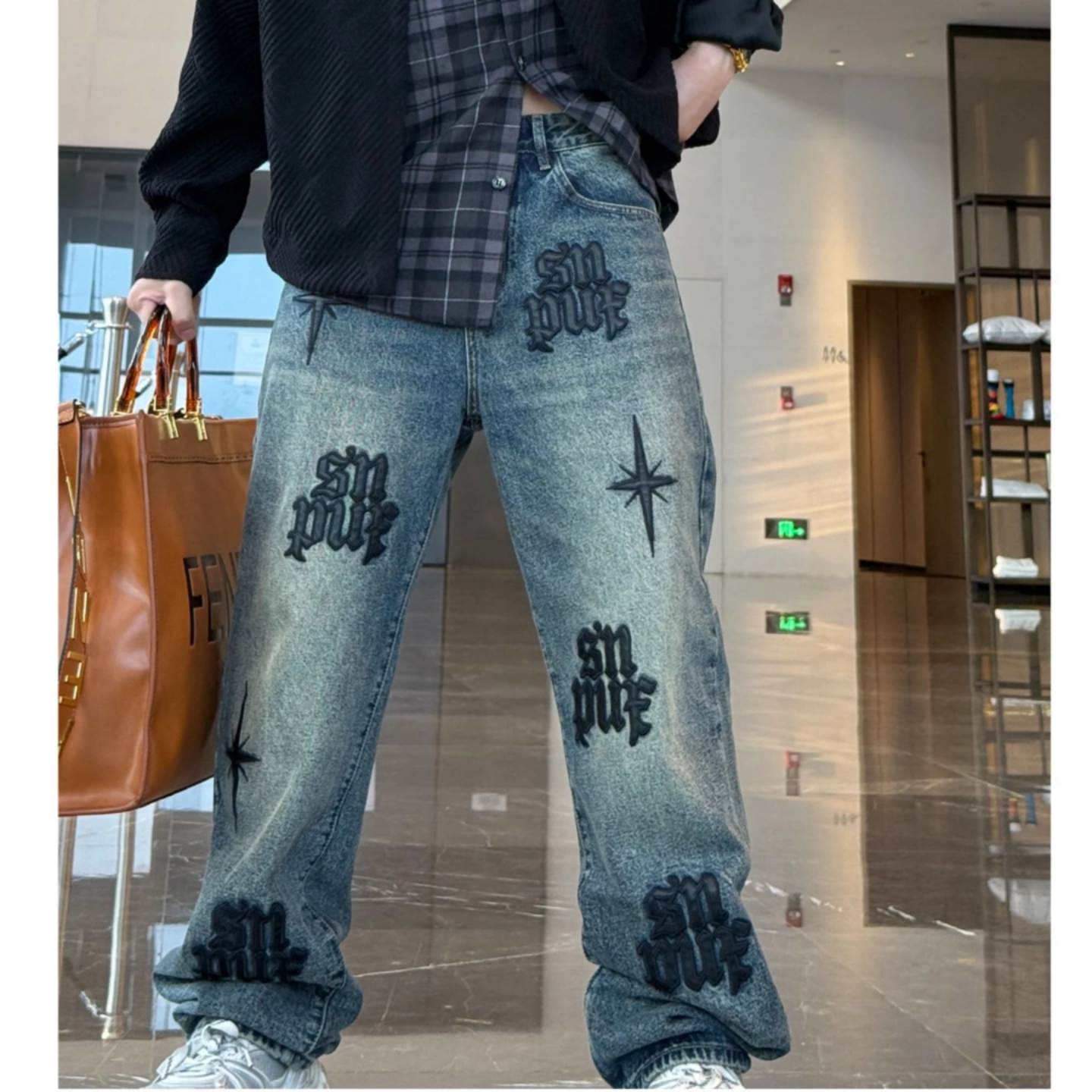 美式潮牌复古做旧休闲裤秋季新款潮流时尚百搭重磅直筒休闲牛仔裤